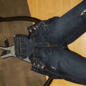 Torrid Vintage Stretch Blue Jean Denim Overalls Distressed Plus Size 14